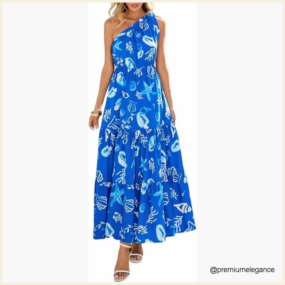 One Shoulder Maxi Dress Floral Boho Summer Beach Wedding Guest